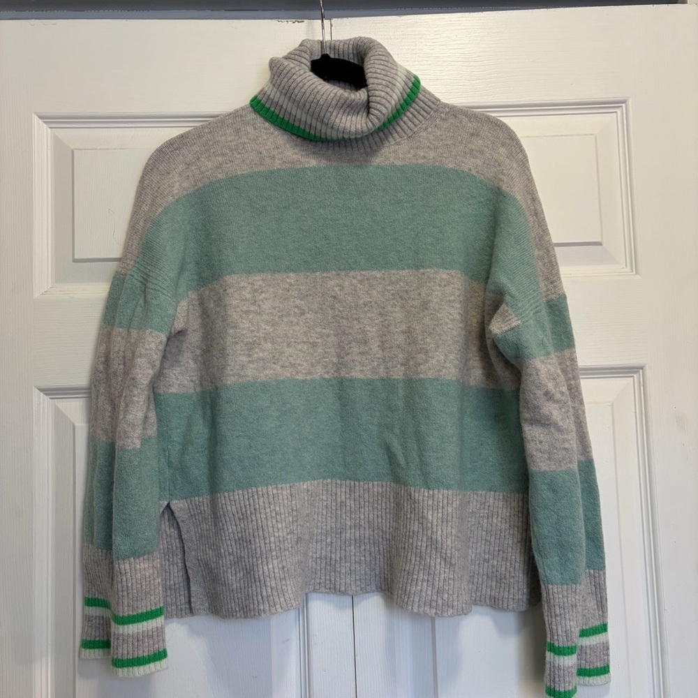 J. Crew Gray‎ and Green Striped Turtleneck Sweater